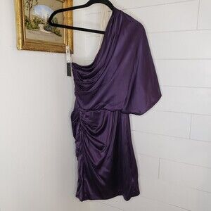 Aidan Mattox NWT One Shoulder Drape Silk Eggplant Purple Sheath Dress Size 10